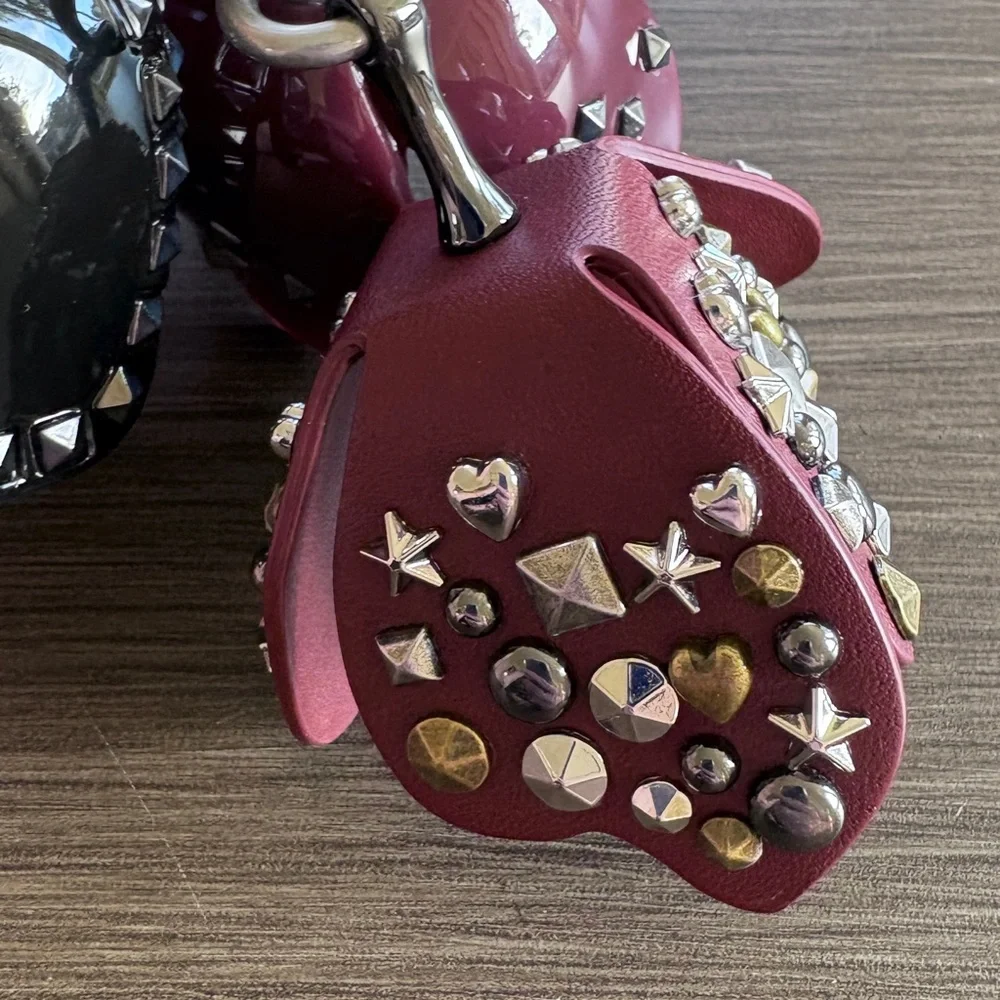 COACH Runway Tea Rose Bag Charm Studded Black Burgundy 2017